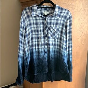 Beach Lunch Lounge Blue Plaid Ombre Flannel